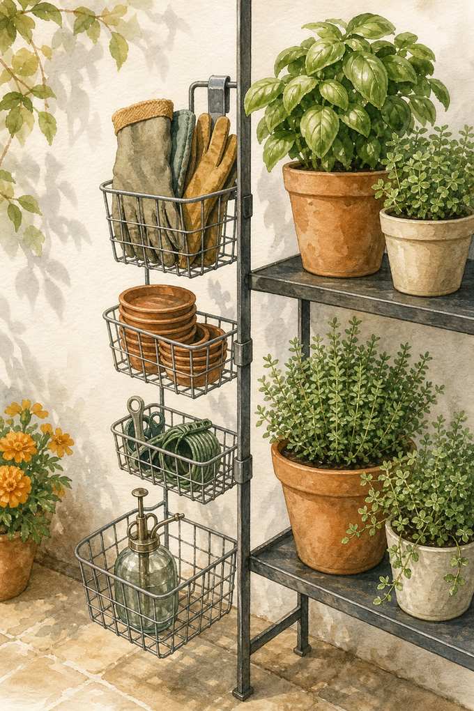 8. Clip small bins to the side of an existing plant rack — AI concept illustration