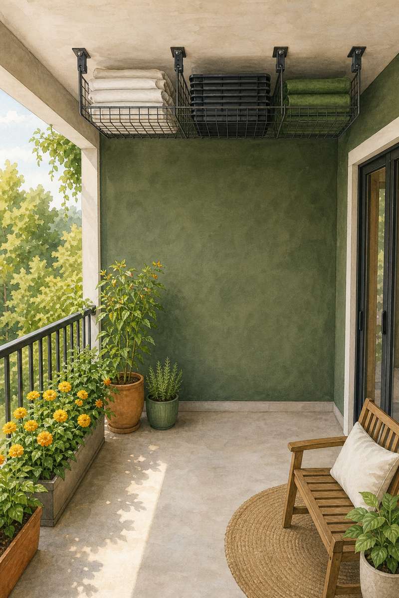 9. Mount an overhead basket only where the structure allows — AI concept illustration