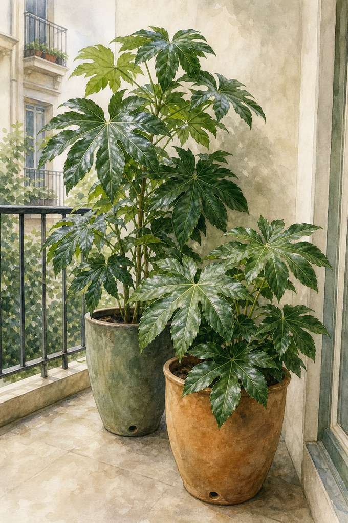 6. Screen a shady balcony with Japanese aralia — AI concept illustration