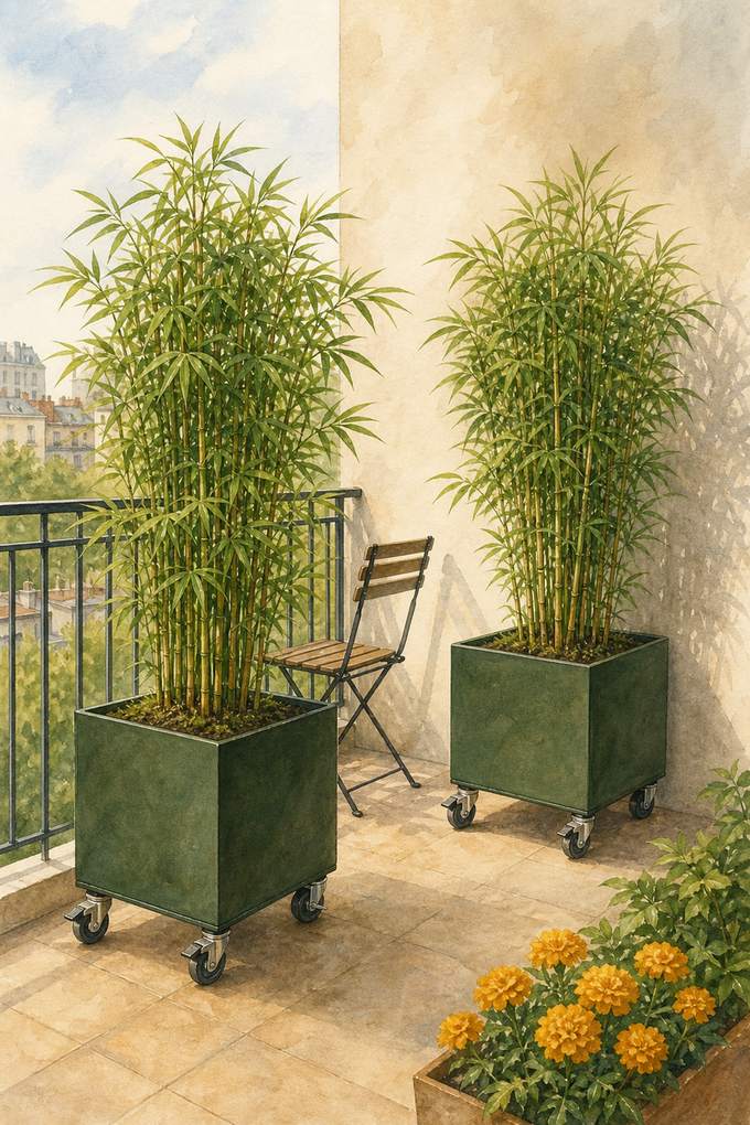 7. Build a movable privacy hedge with wheeled planters — AI concept illustration