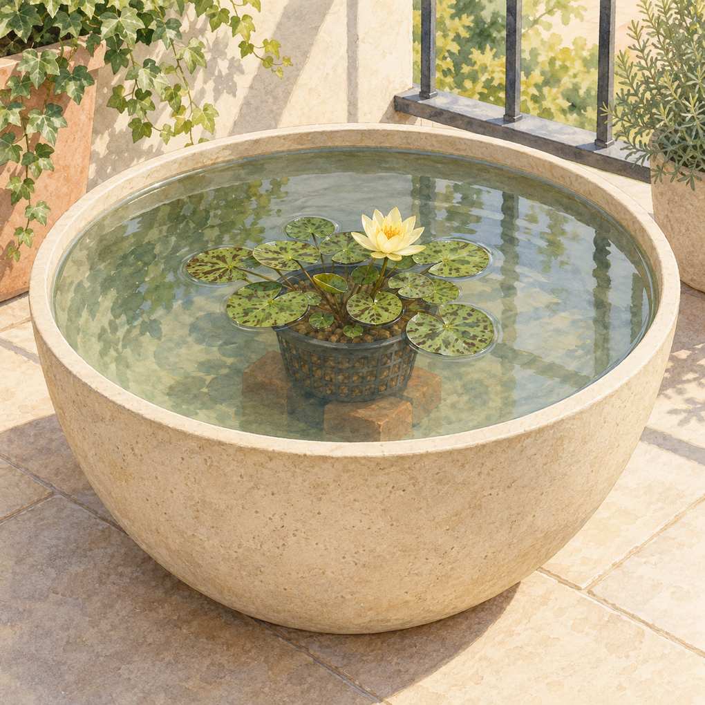 5. Grow One Miniature Water Lily in a Wide Tub — AI concept illustration