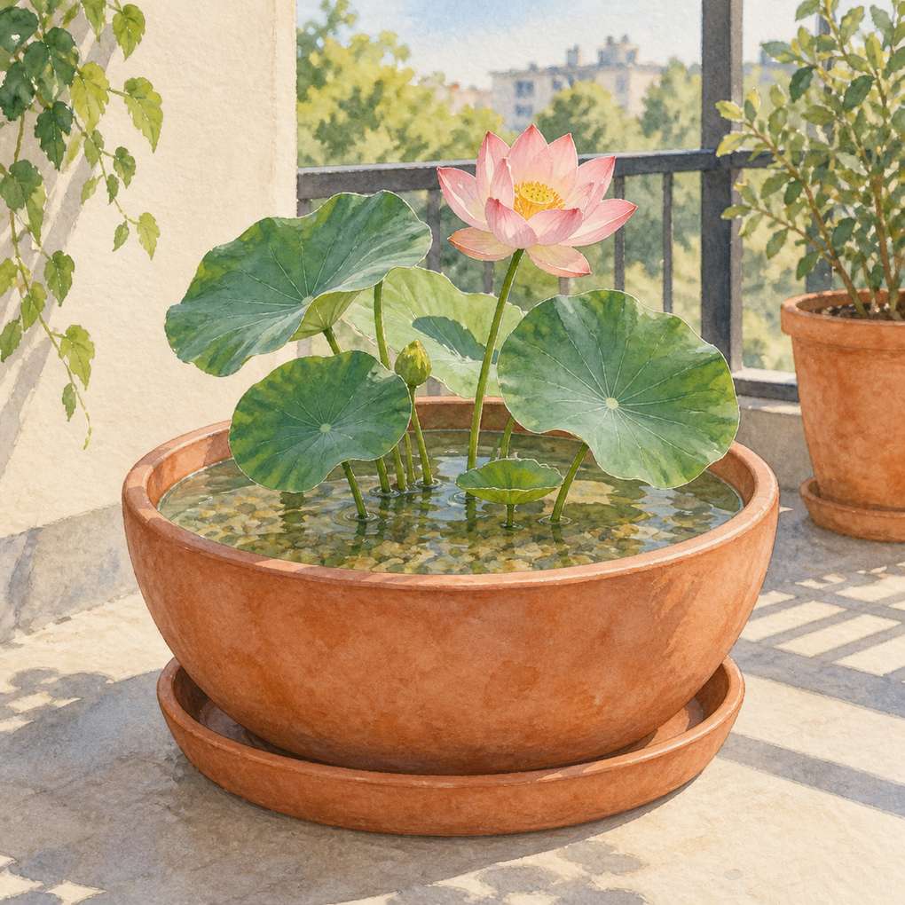 6. Give a Dwarf Lotus Its Own No-Hole Tub — AI concept illustration