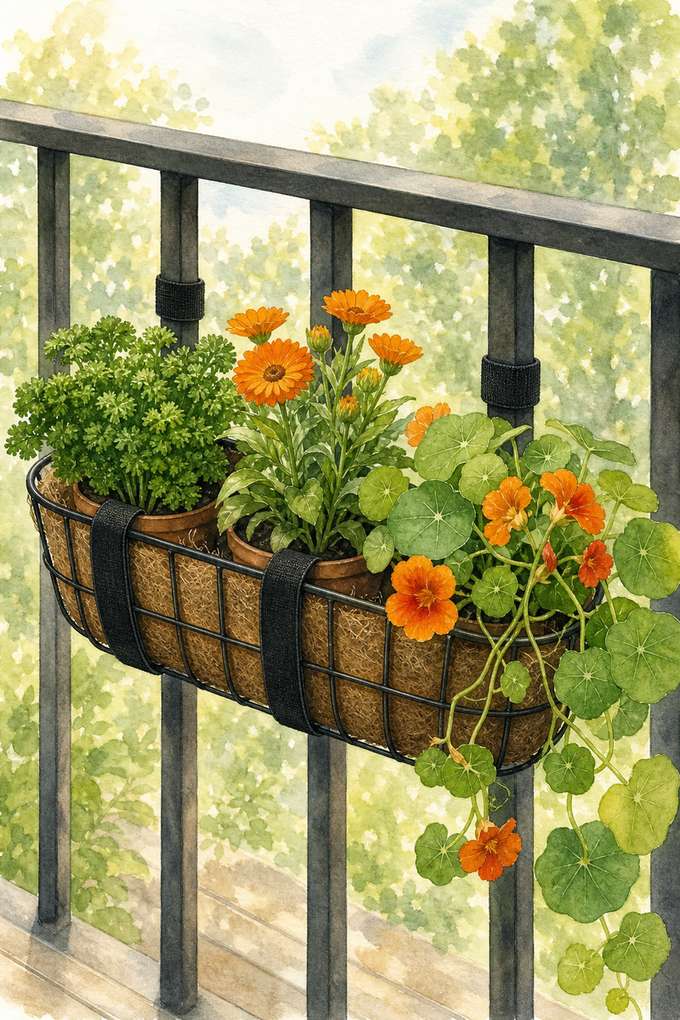 3. Strap a Wire Basket to Vertical Balusters — AI concept illustration
