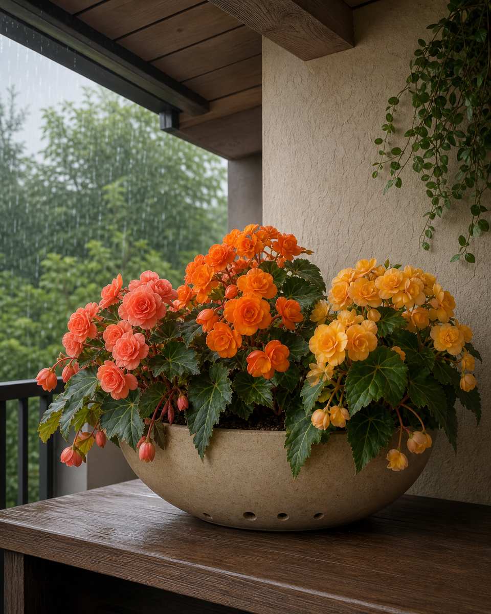 4. Fill a shallow bowl with tuberous begonias — AI concept illustration