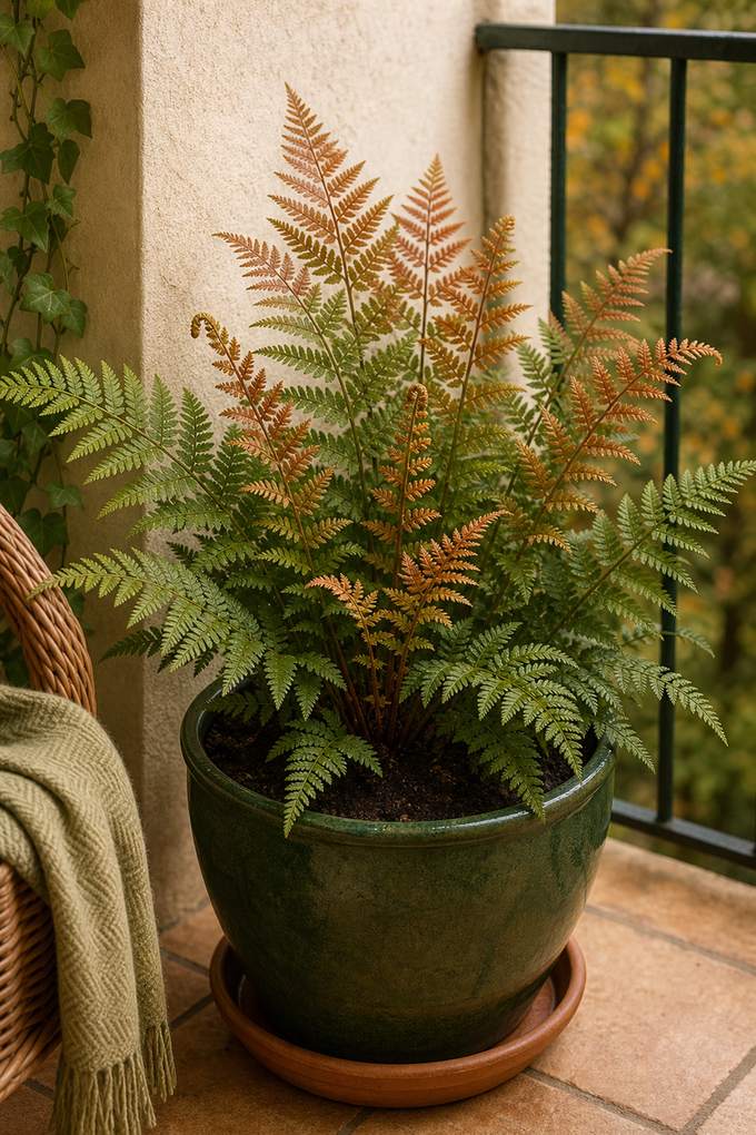 5. Give one compact fern a sheltered floor pot — AI concept illustration