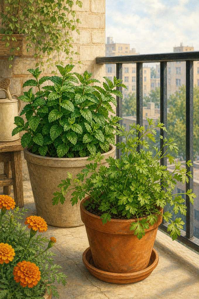 6. Grow parsley and mint in separate containers — AI concept illustration