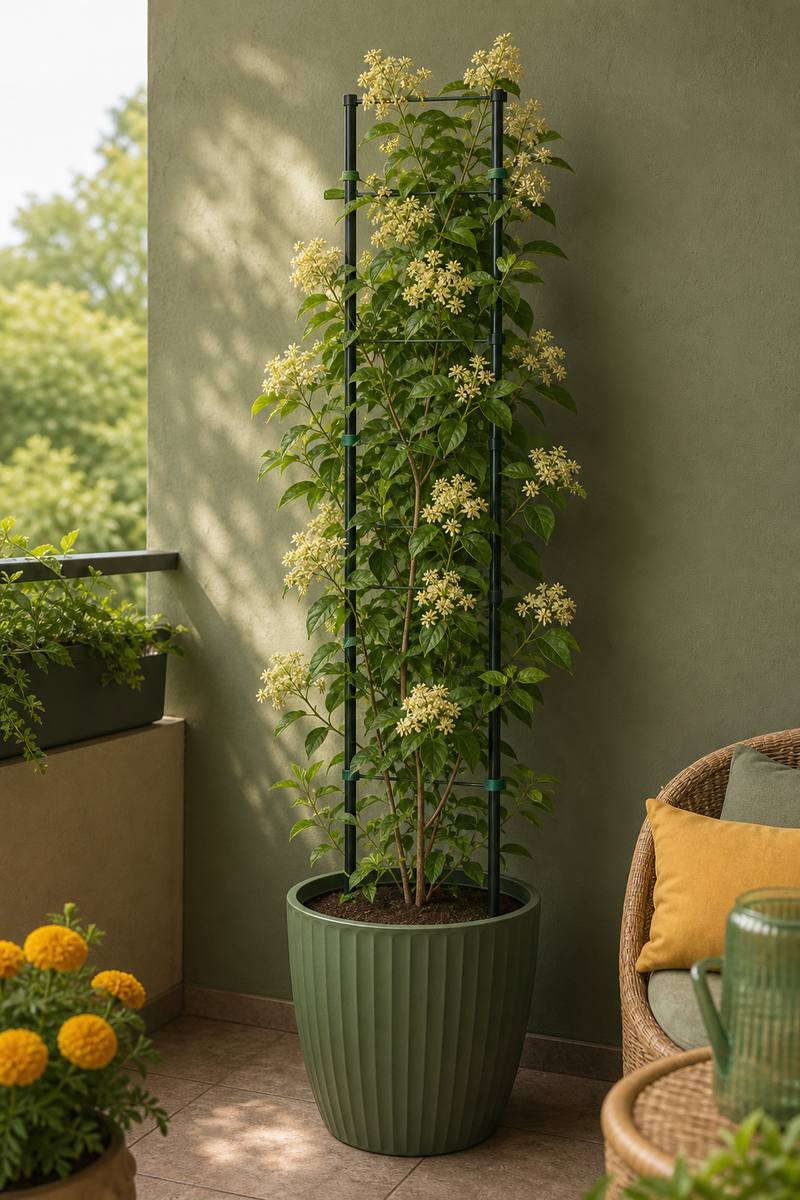 7. Train climbing hydrangea on a removable trellis — AI concept illustration