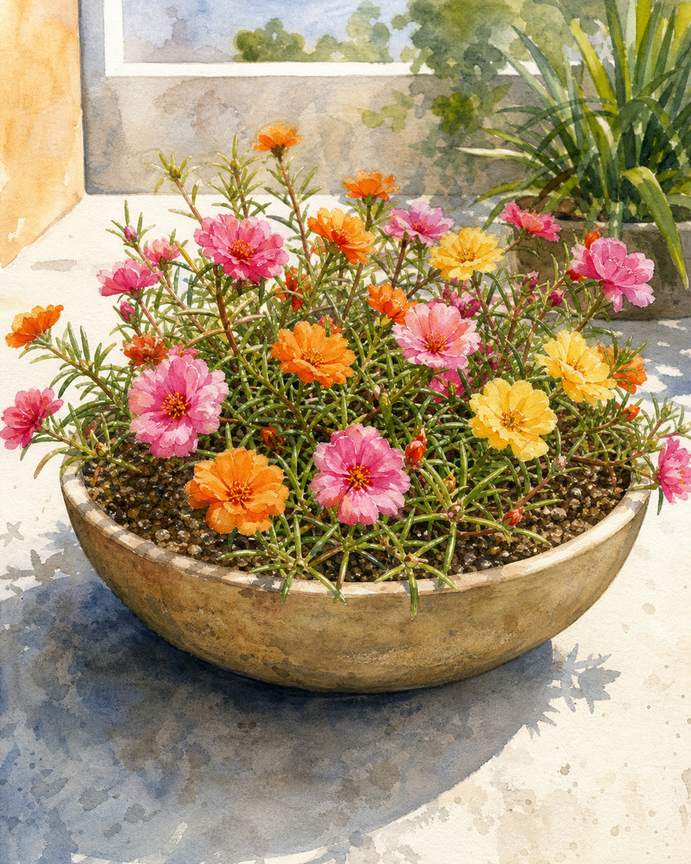 5. Portulaca for a shallow, lightweight bowl — AI concept illustration