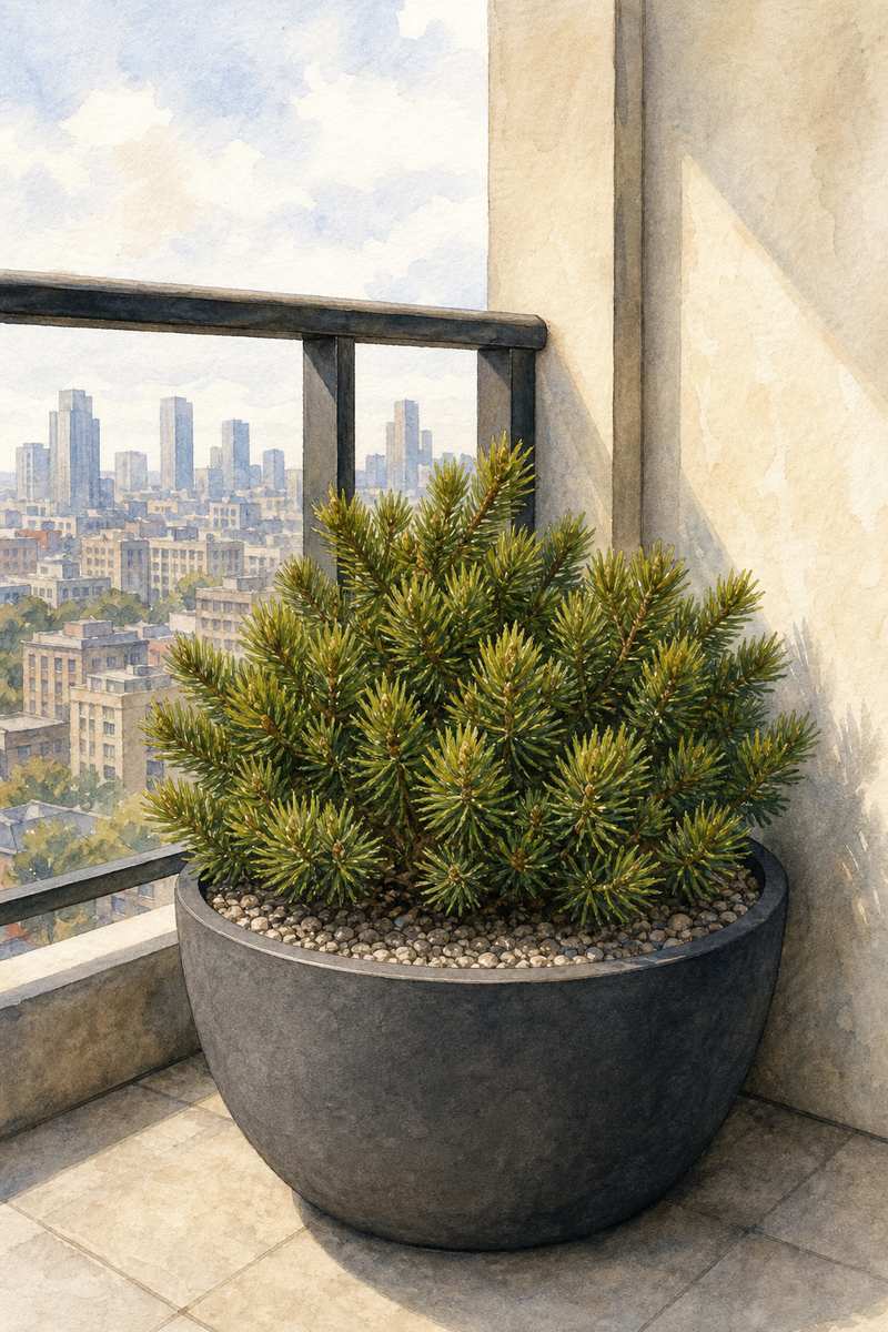 1. Anchor the Corner With a Dwarf Mugo Pine — AI concept illustration