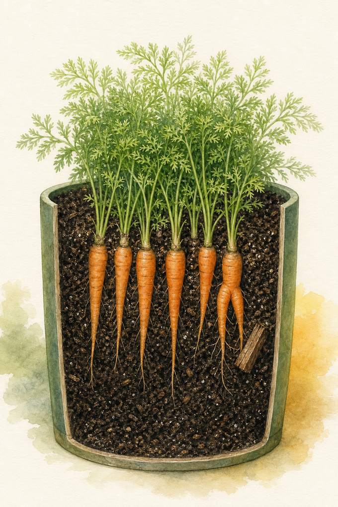 6. Grow baby carrots in a container deep enough for roots — AI concept illustration