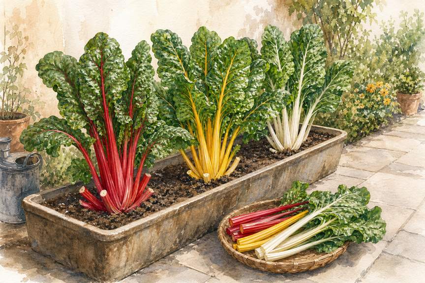 7. Use a wide pot for cut-and-come-again Swiss chard — AI concept illustration