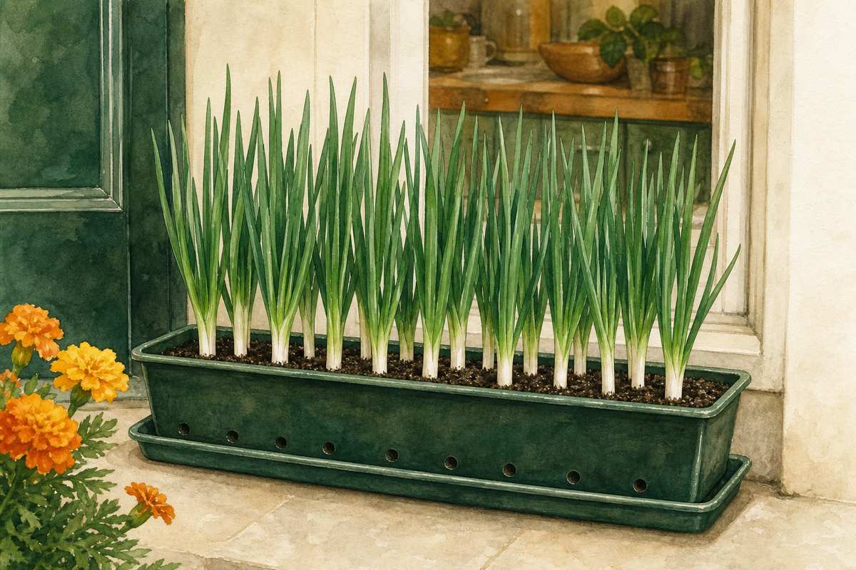 8. Keep scallions in a narrow pot near the kitchen — AI concept illustration