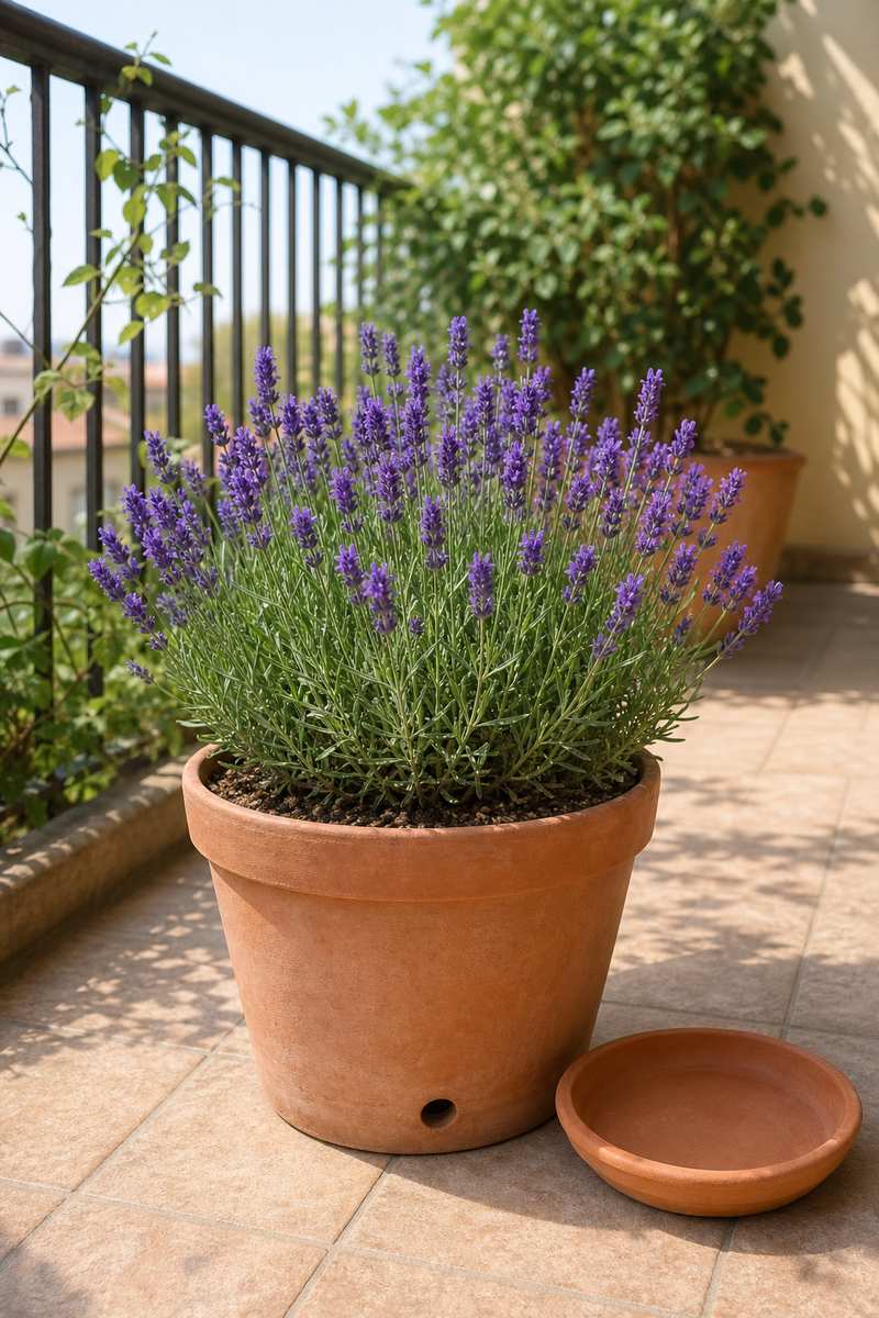 1. English lavender in a roomy terracotta pot — AI concept illustration