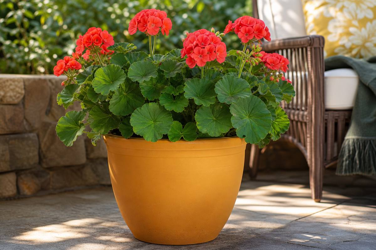 4. Zonal geranium in a 12-inch resin pot — AI concept illustration