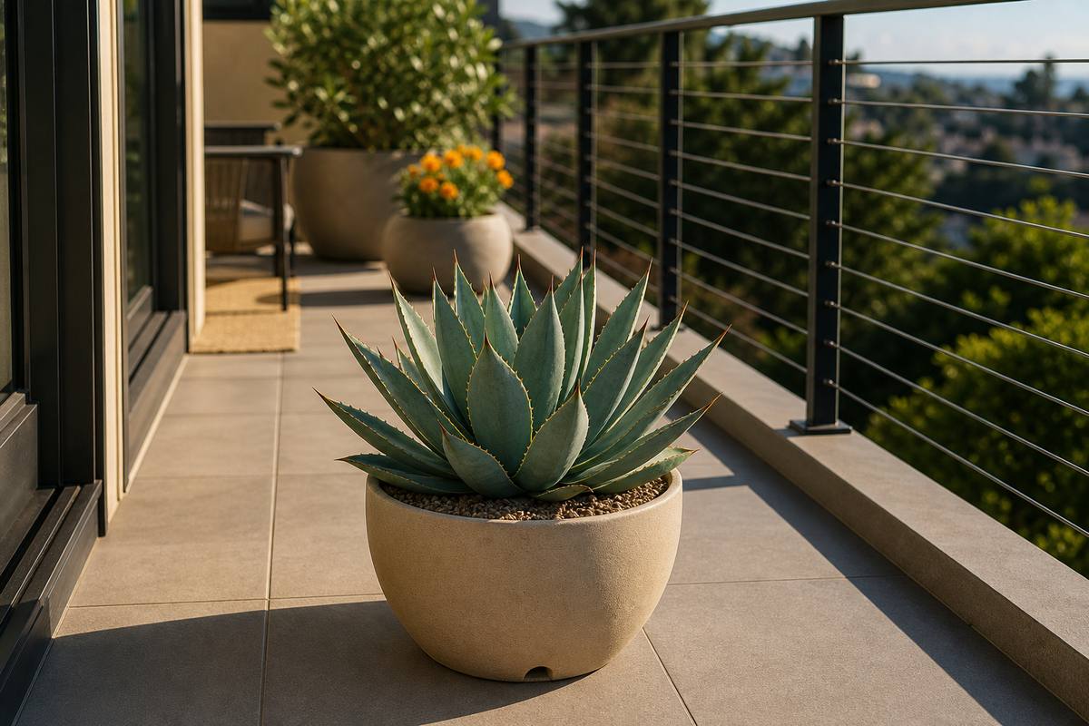 7. Dwarf agave as a one-pot focal point — AI concept illustration