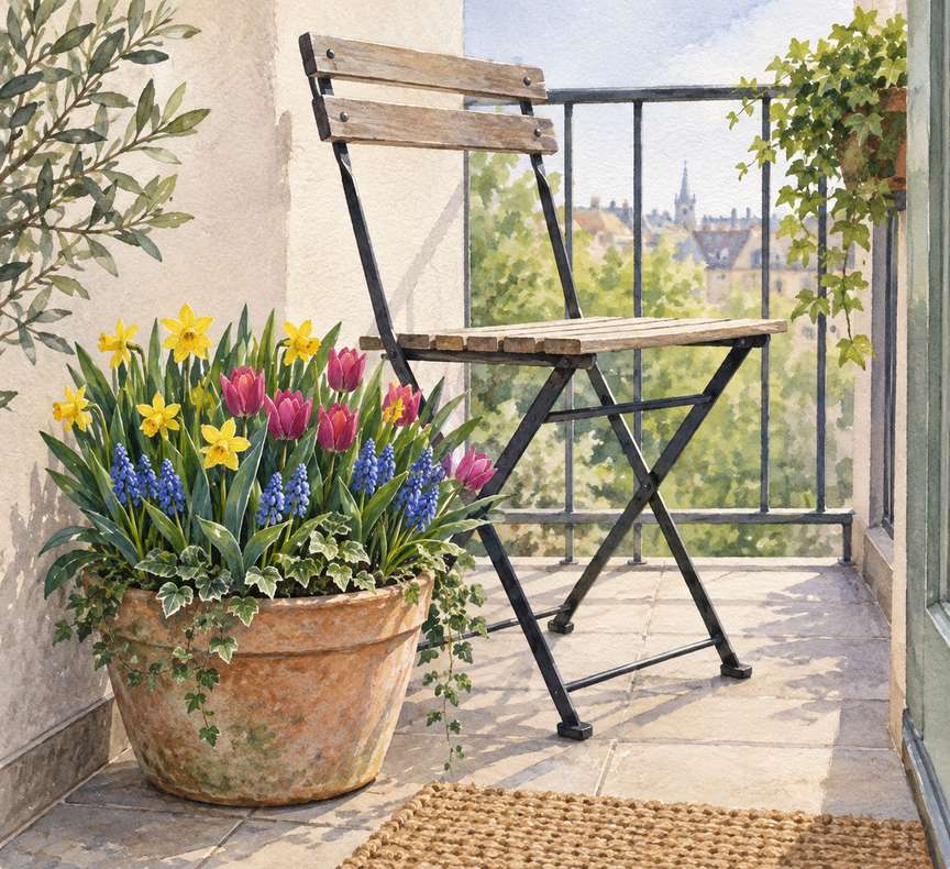 2. Stack Dwarf Bulbs in a 10-Inch Balcony Pot — AI concept illustration