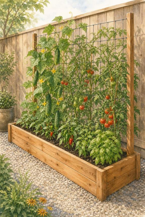 2. Run a 2-by-8 Trellis Bed Along a Sunny Fence — AI concept illustration
