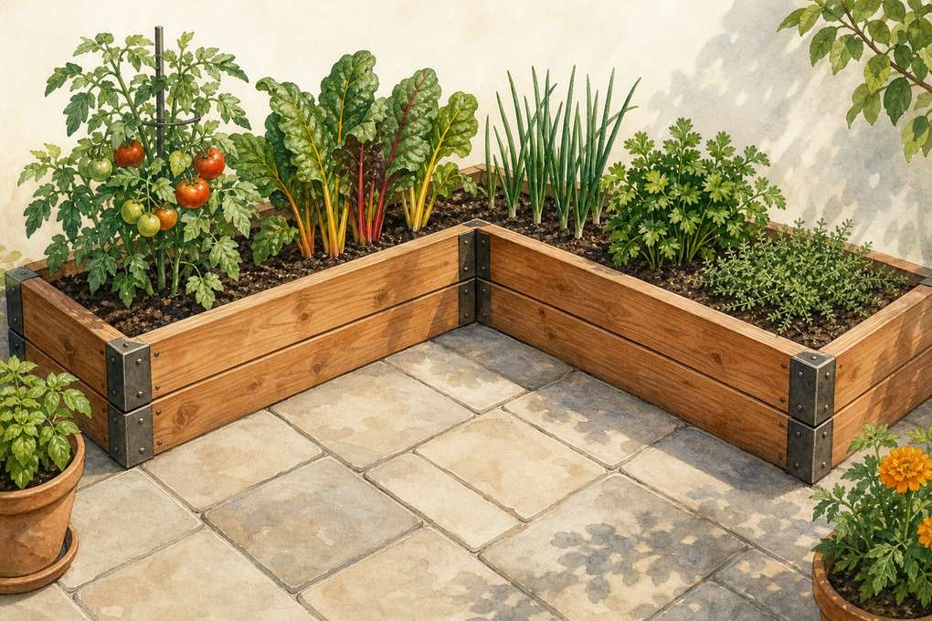 3. Build an L-Shaped Bed Around a Tiny Patio Corner — AI concept illustration