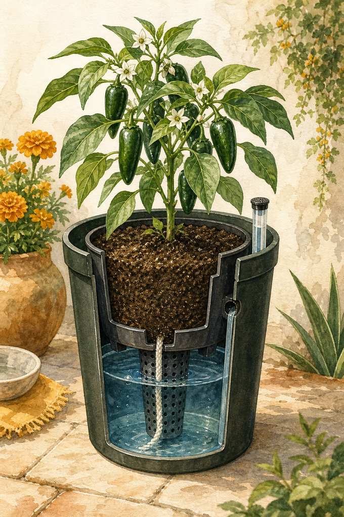 2. Build a two-bucket reservoir for one pepper plant — AI concept illustration