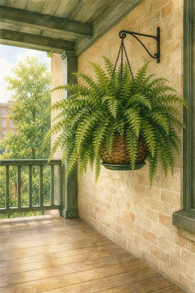 1. Hang a Boston fern out of the wind — AI concept illustration