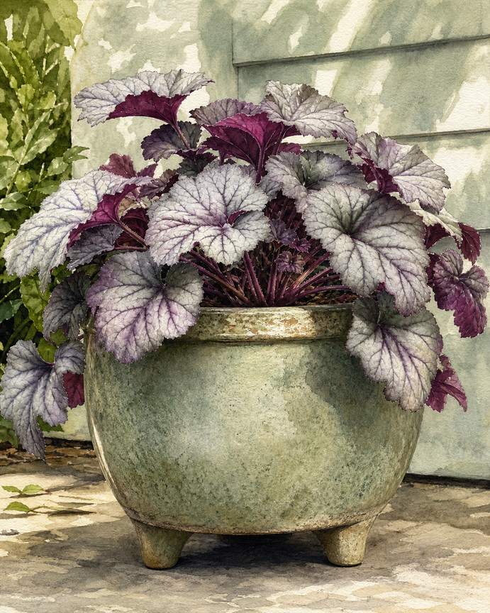 5. Plant heuchera in a year-round foliage pot — AI concept illustration