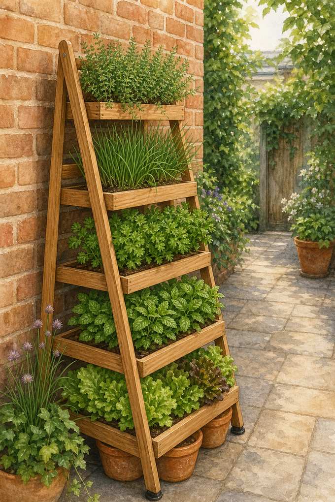 1. Lean a Freestanding Ladder Garden Against the Wall — AI concept illustration