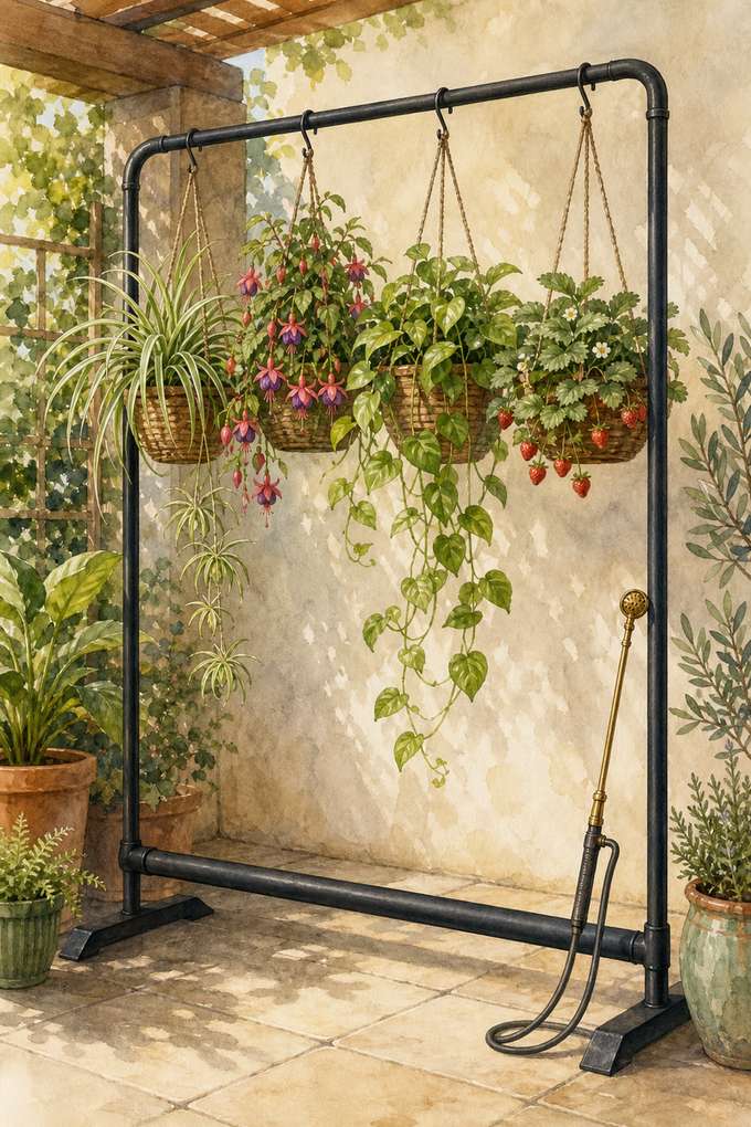 6. Suspend Plants From a Weighted Garment Rack — AI concept illustration