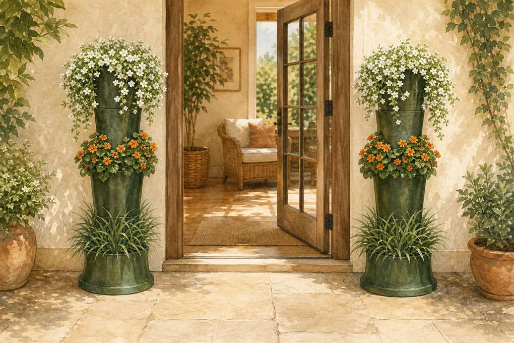9. Frame the Door With Two Slim Column Planters — AI concept illustration