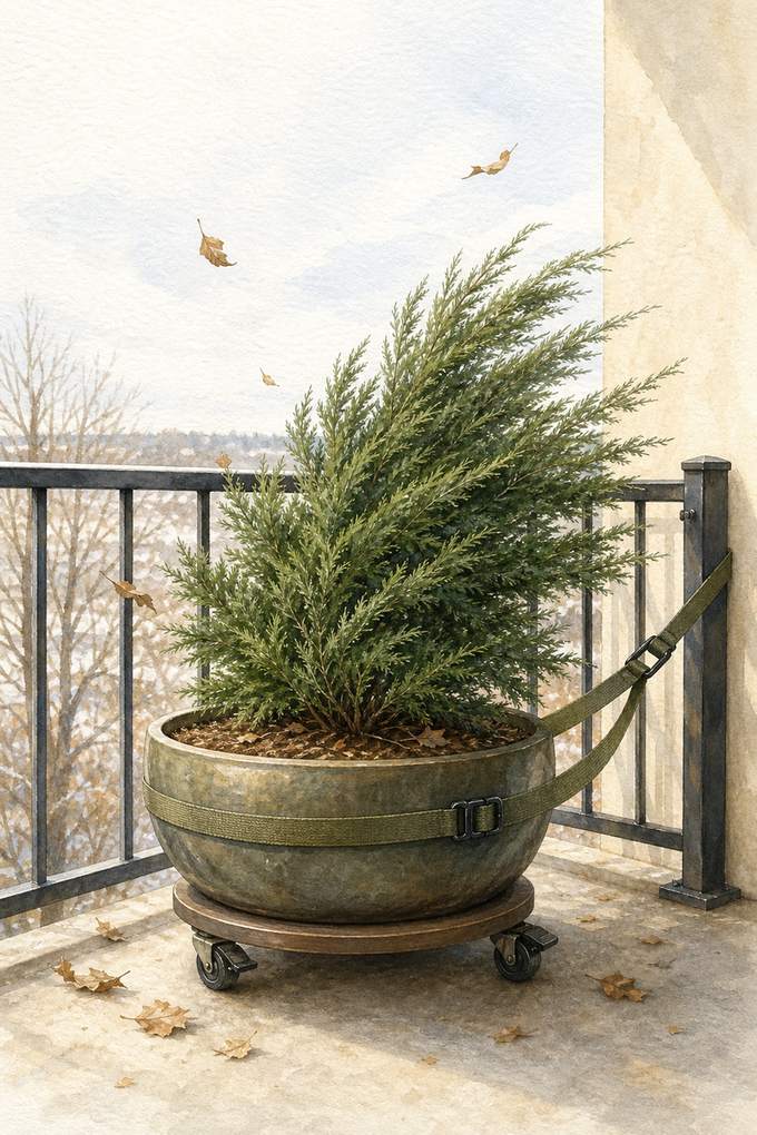6. Anchor Tall Pots Before Winter Winds — AI concept illustration