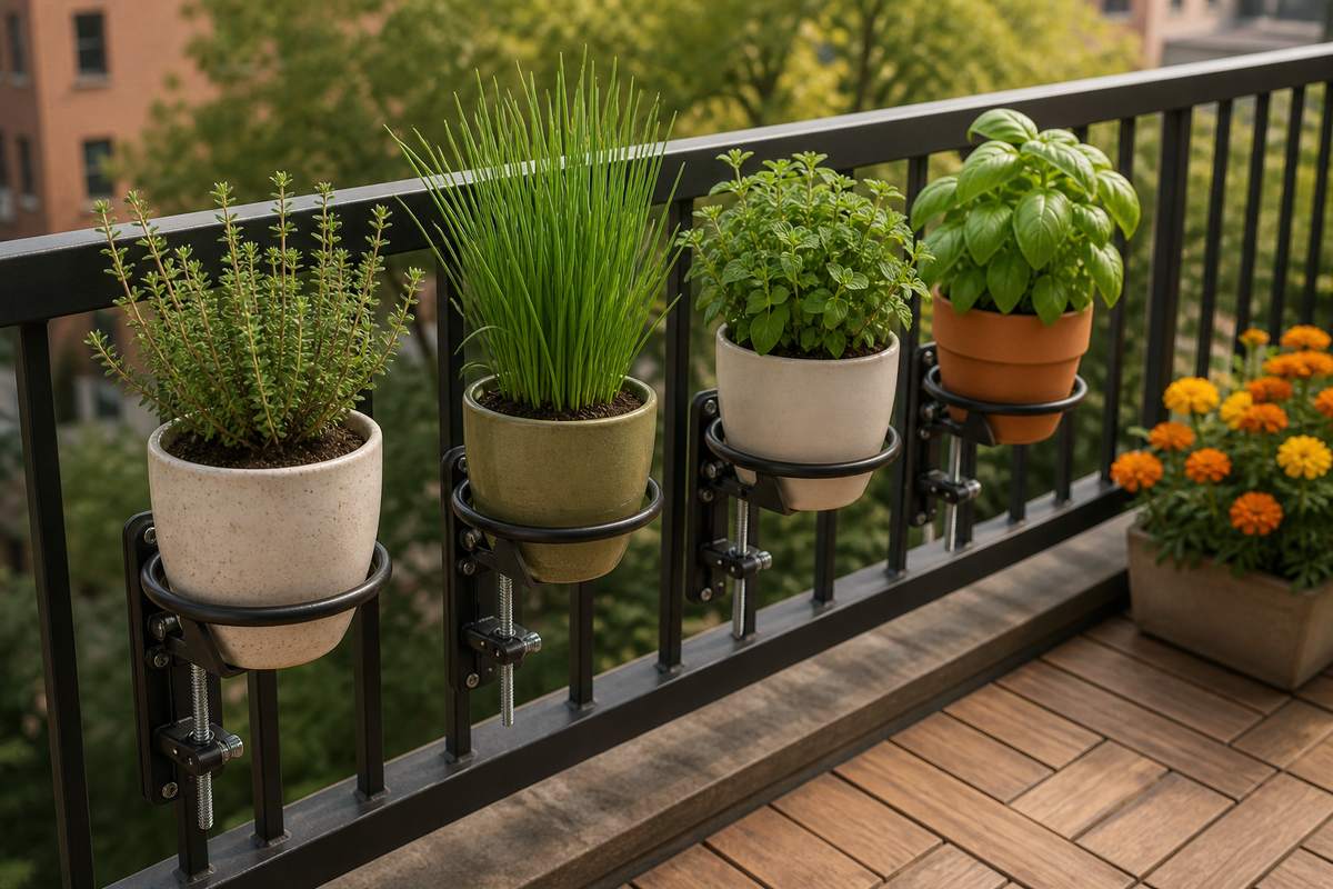 3. Clamp Herb Pots to a Wide Top Rail — AI concept illustration