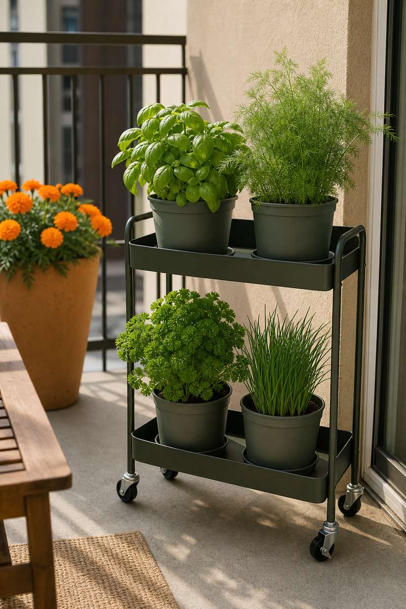 4. Roll a Narrow Herb Cart to Follow the Sun — AI concept illustration