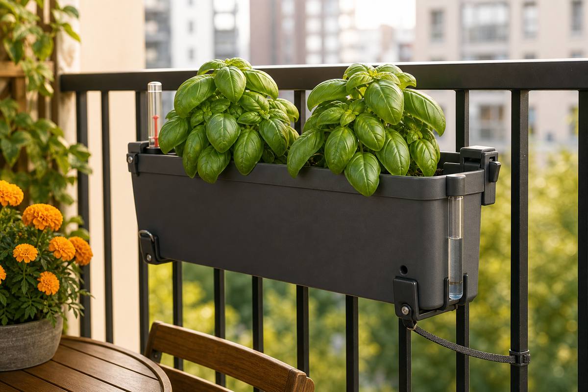 8. Add a Self-Watering Box for Thirsty Basil — AI concept illustration