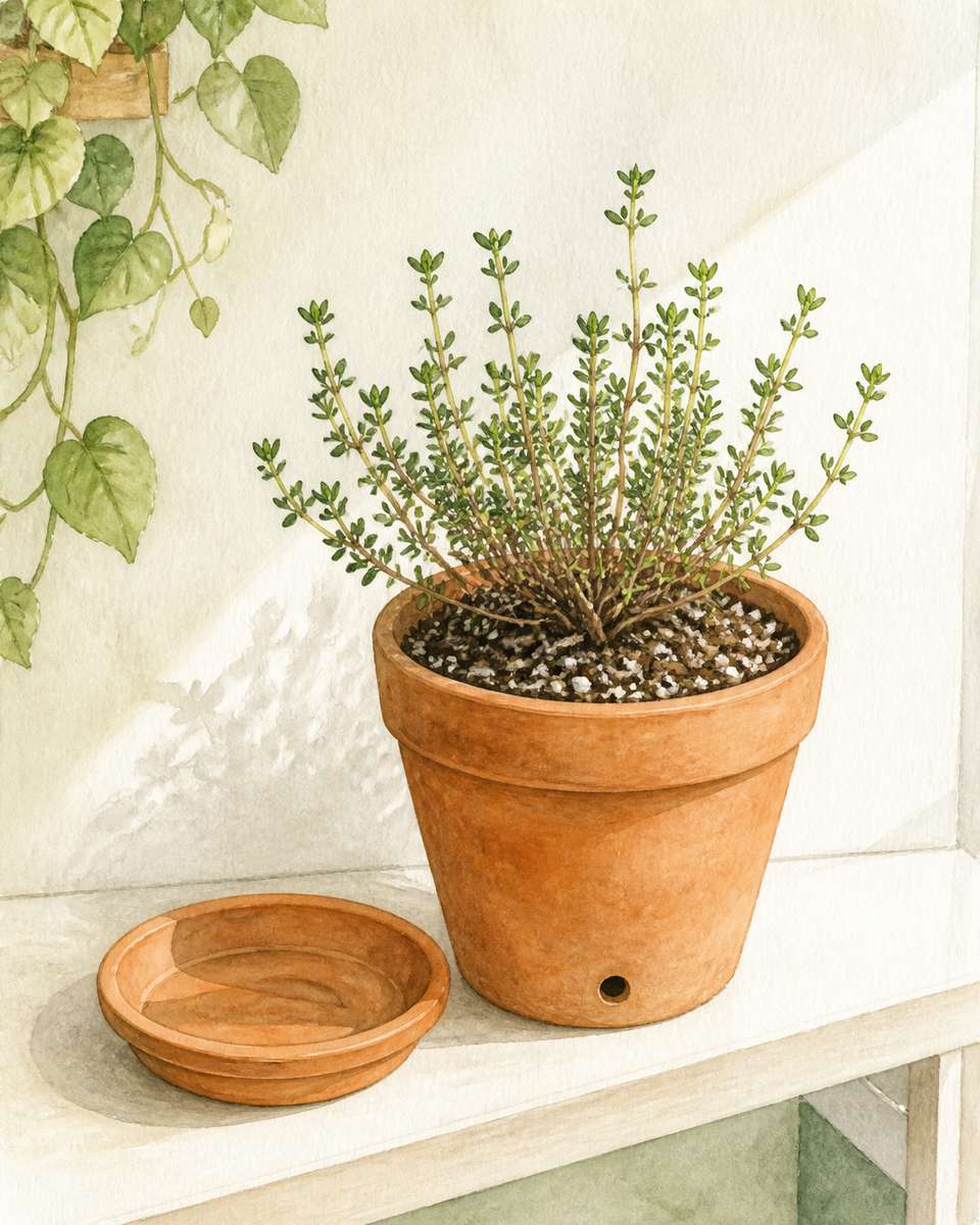 7. Thyme: Snip Green Stems and Keep the Crown Dry — AI concept illustration