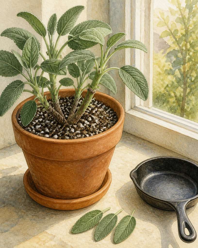 8. Common Sage: Pick Young Leaves and Prune Lightly — AI concept illustration