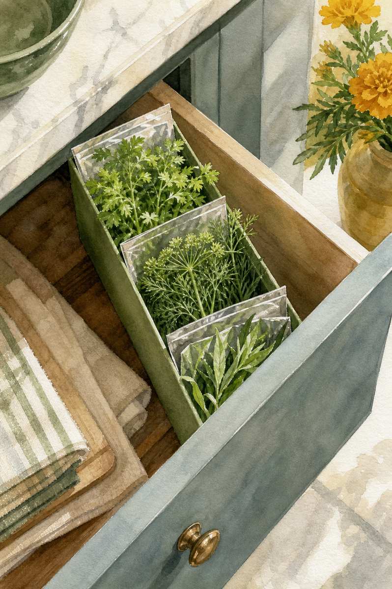 6. Make a Slim Packet File for Backup Herbs — AI concept illustration