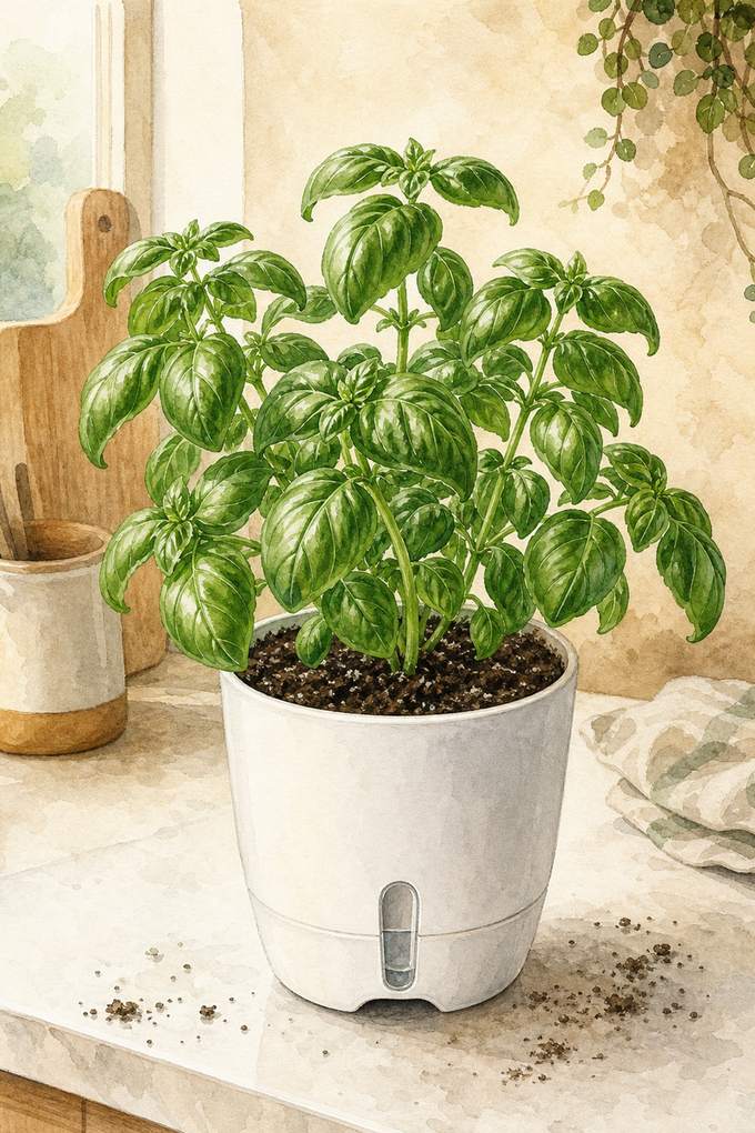 3. Give Basil a Small Self-Watering Pot — AI concept illustration