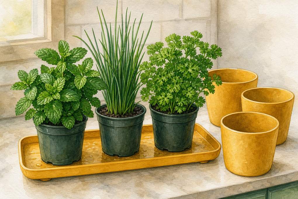 5. Corral Nursery Pots on One Waterproof Tray — AI concept illustration
