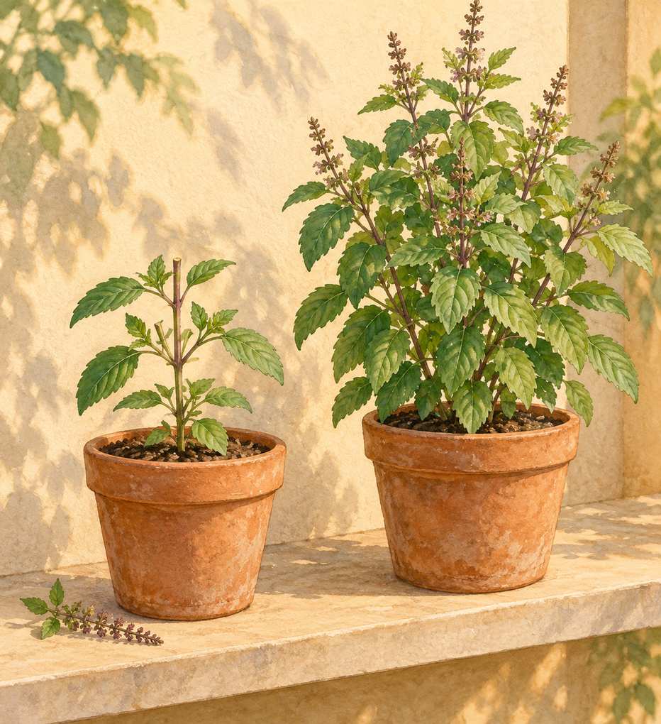 4. Stagger Two Small Pots of Tulsi — AI concept illustration