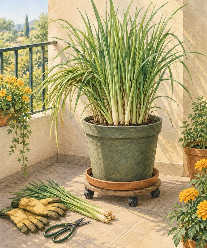5. Tuck Lemongrass Into a Five-Gallon Corner Pot — AI concept illustration