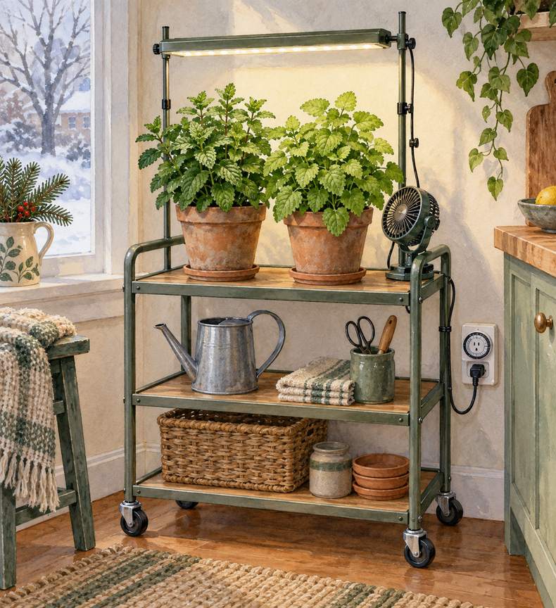9. Keep a Winter Tea Pot Under a Grow Light — AI concept illustration
