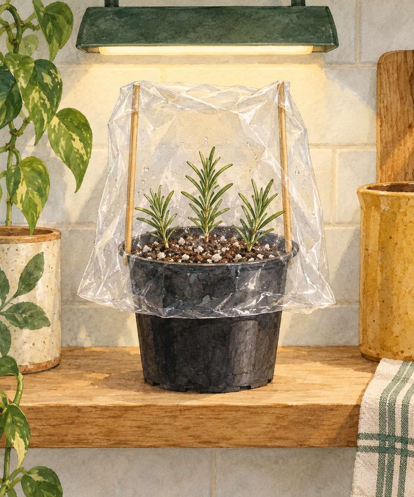 3. Start rosemary in a covered nursery pot — AI concept illustration