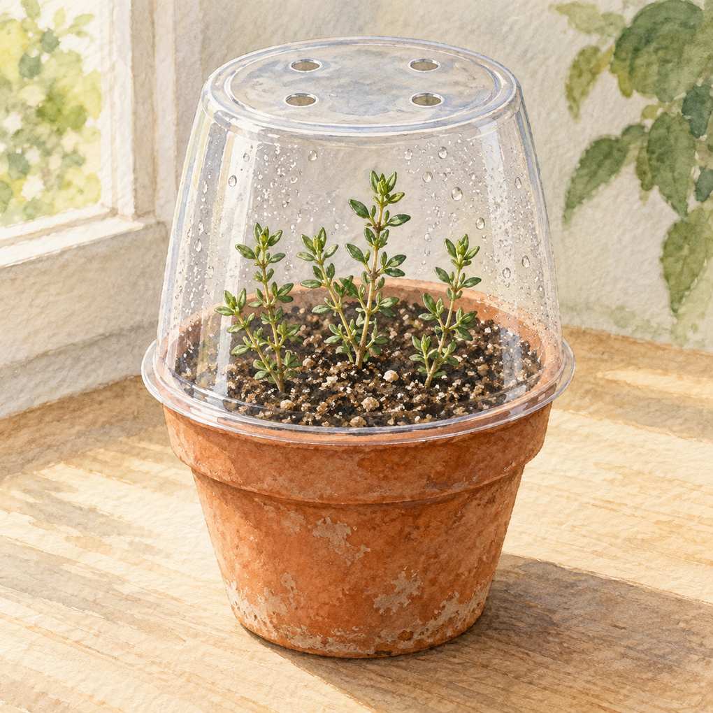 5. Root thyme under a vented cup — AI concept illustration