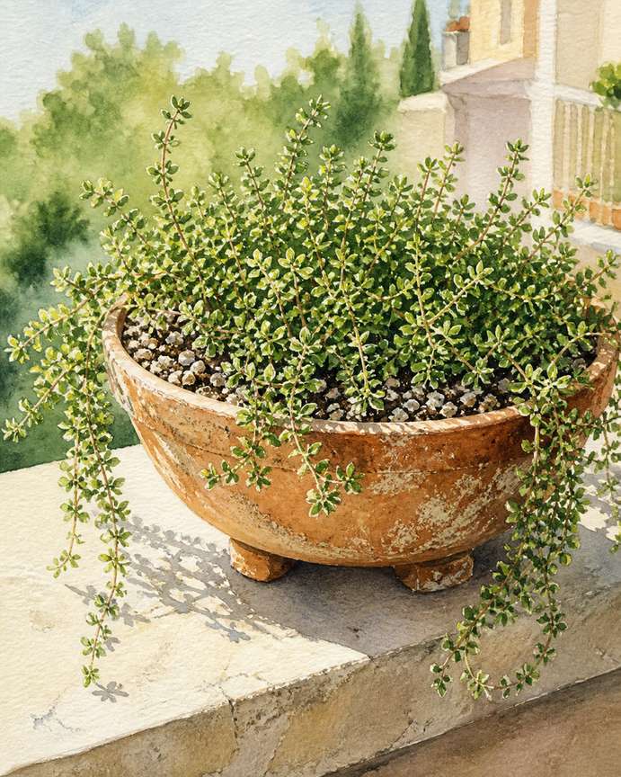2. Edge a shallow pot with English thyme — AI concept illustration