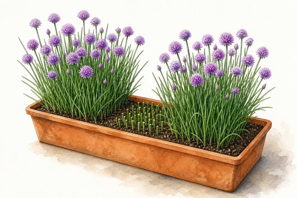 5. Plant common chives in a narrow balcony pot — AI concept illustration