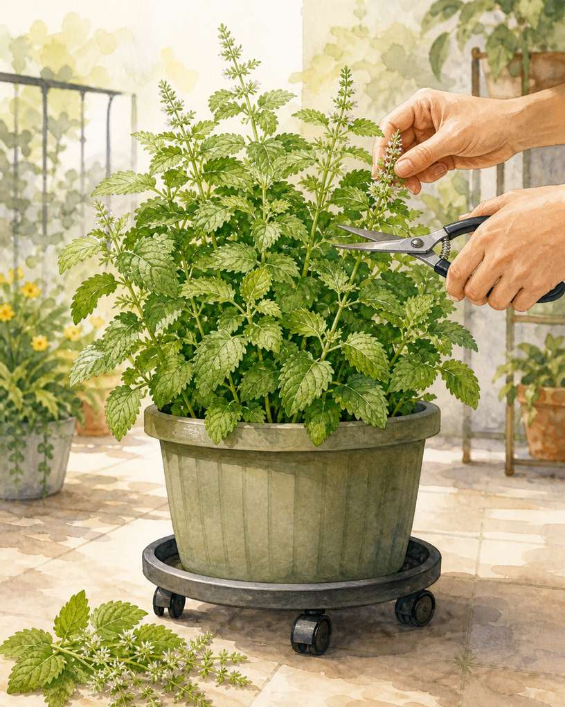7. Give lemon balm a movable container — AI concept illustration
