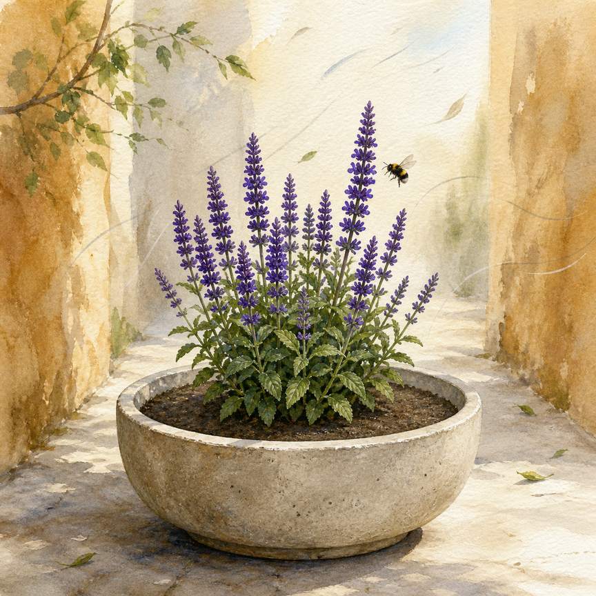 4. Dwarf meadow sage with clip-clean flower spikes — AI concept illustration