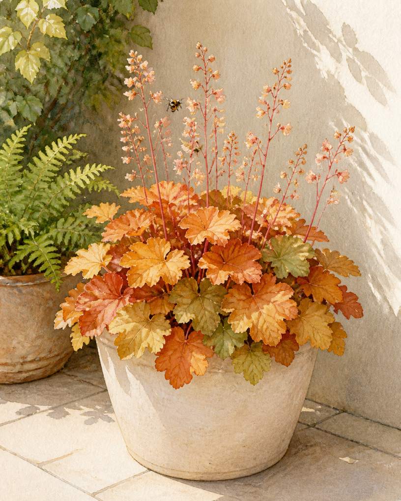 8. Coral bells for patios with only morning sun — AI concept illustration