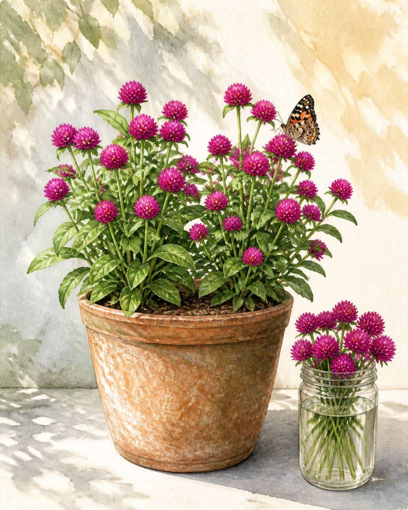 9. Dwarf globe amaranth with papery blooms — AI concept illustration