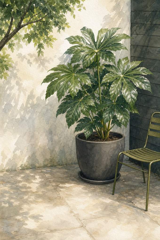 2. Use One Tall Fatsia as the Leafy Backdrop — AI concept illustration