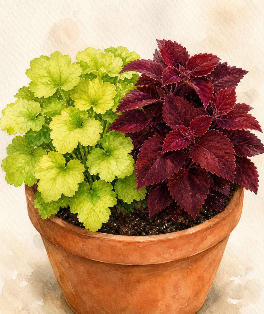 5. Build Color With Heuchera and Coleus Foliage — AI concept illustration